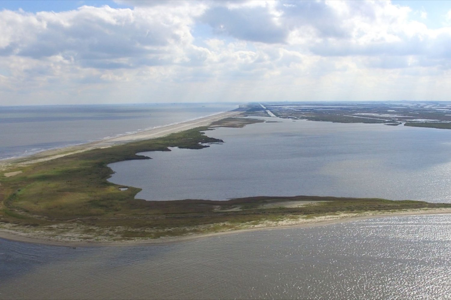 An aerial view of a beach.