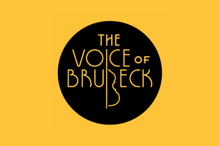 Yellow background with circle logo that says in black: The Voice of Brubeck