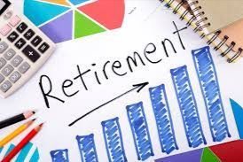 image of blue bar graph with the word ''Retirement' in black marker