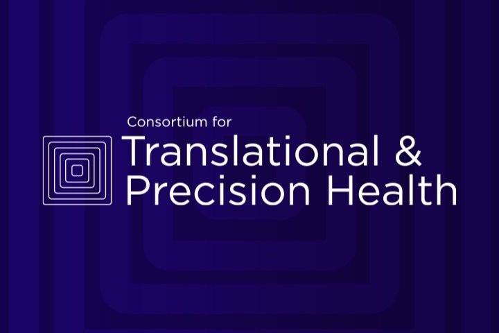 A blue background with text on it that says Consortium for Translational & Precision Health