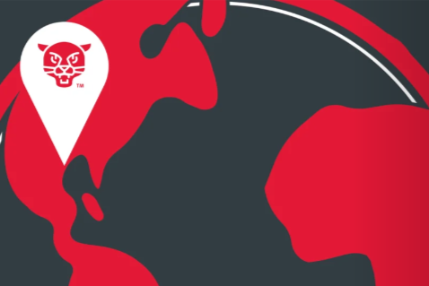 A red and black map with a cougar on it.