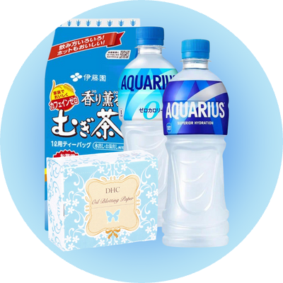 tea mugicha, aquarius isotonic