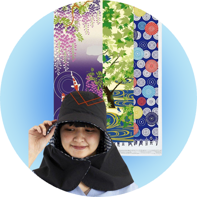 uv protection hat and tenugi towels in the background