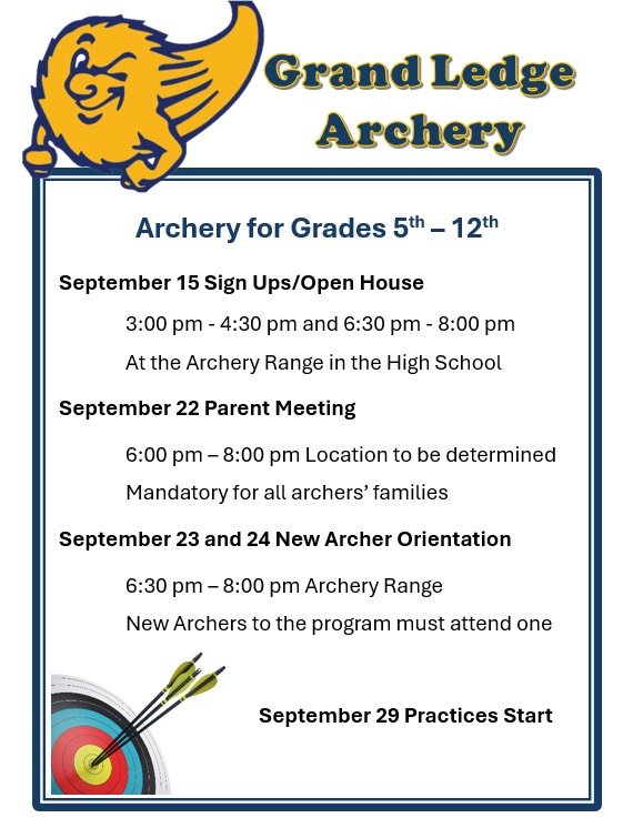 Flyer with dates describing archery dates