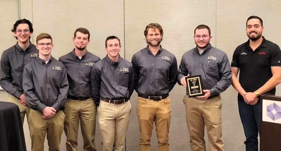Metal mine design team students include, from left, Ayden Yahn, Evan Barth, Toby Lonning, Thomas Barnes, Patrick Hatfield and Garrett Bell. They are joined by Miguel Pugmire, a senior mining engineer with Rio Tinto. Photo courtesy of Bell.
