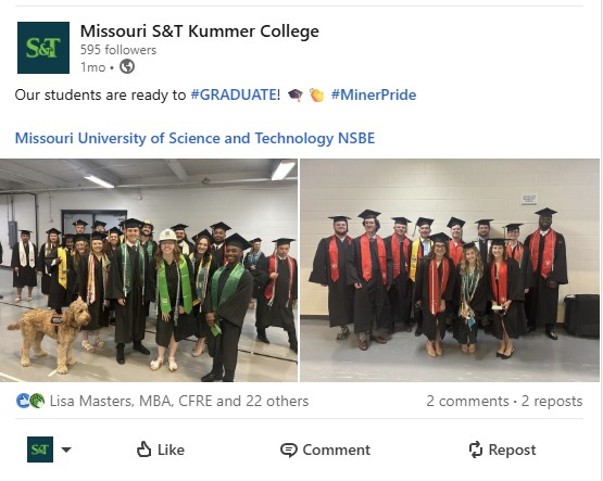 A LinkedIn post about the May graduation ceremony