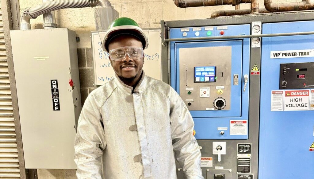 Dr. Kingsley Amatanweze stands in Missouri S&T’s Robert V. Wolf Foundry. Photo by Paul Agwaza.