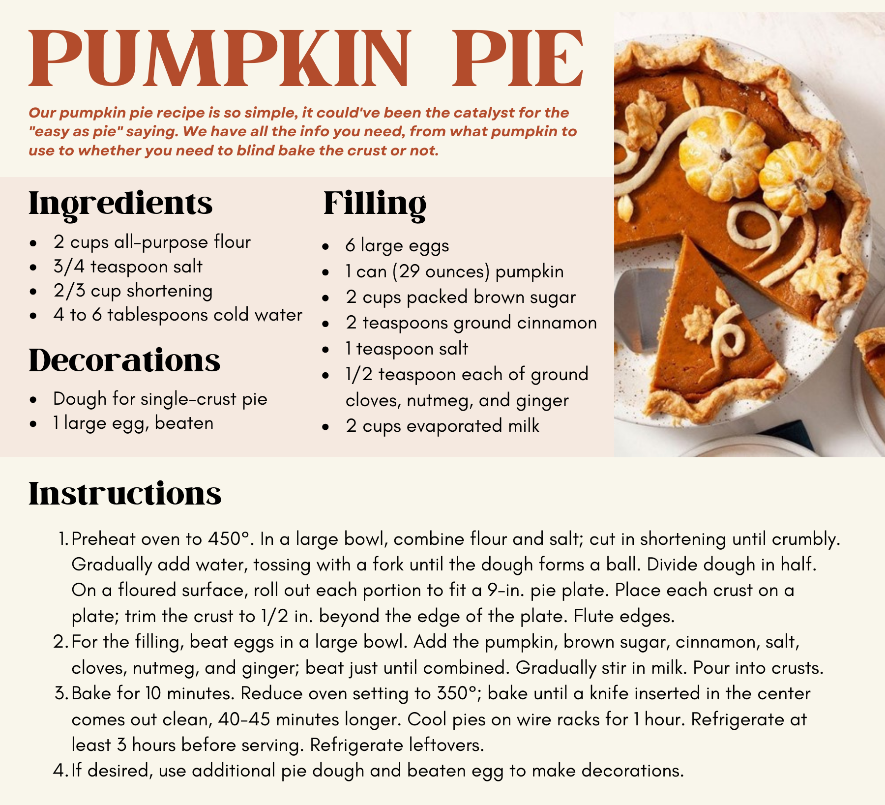 Pumpkin Pie Recipe