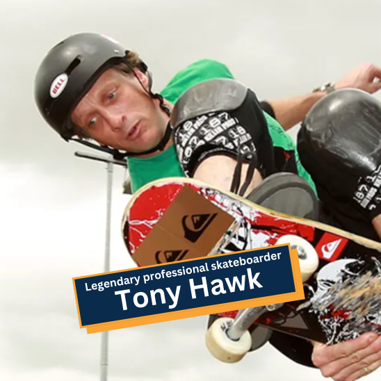 Legendary professional skateboarder Tony Hawk