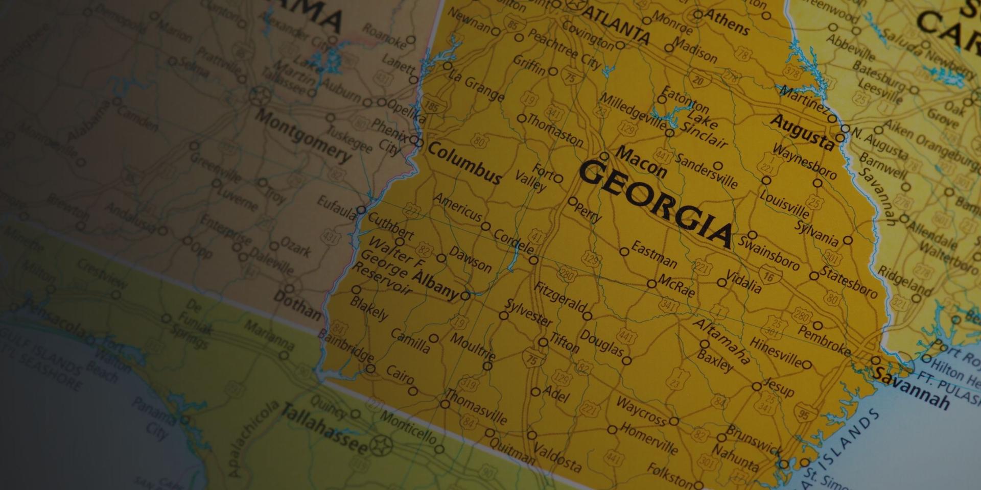Close-up of a map of Georgia