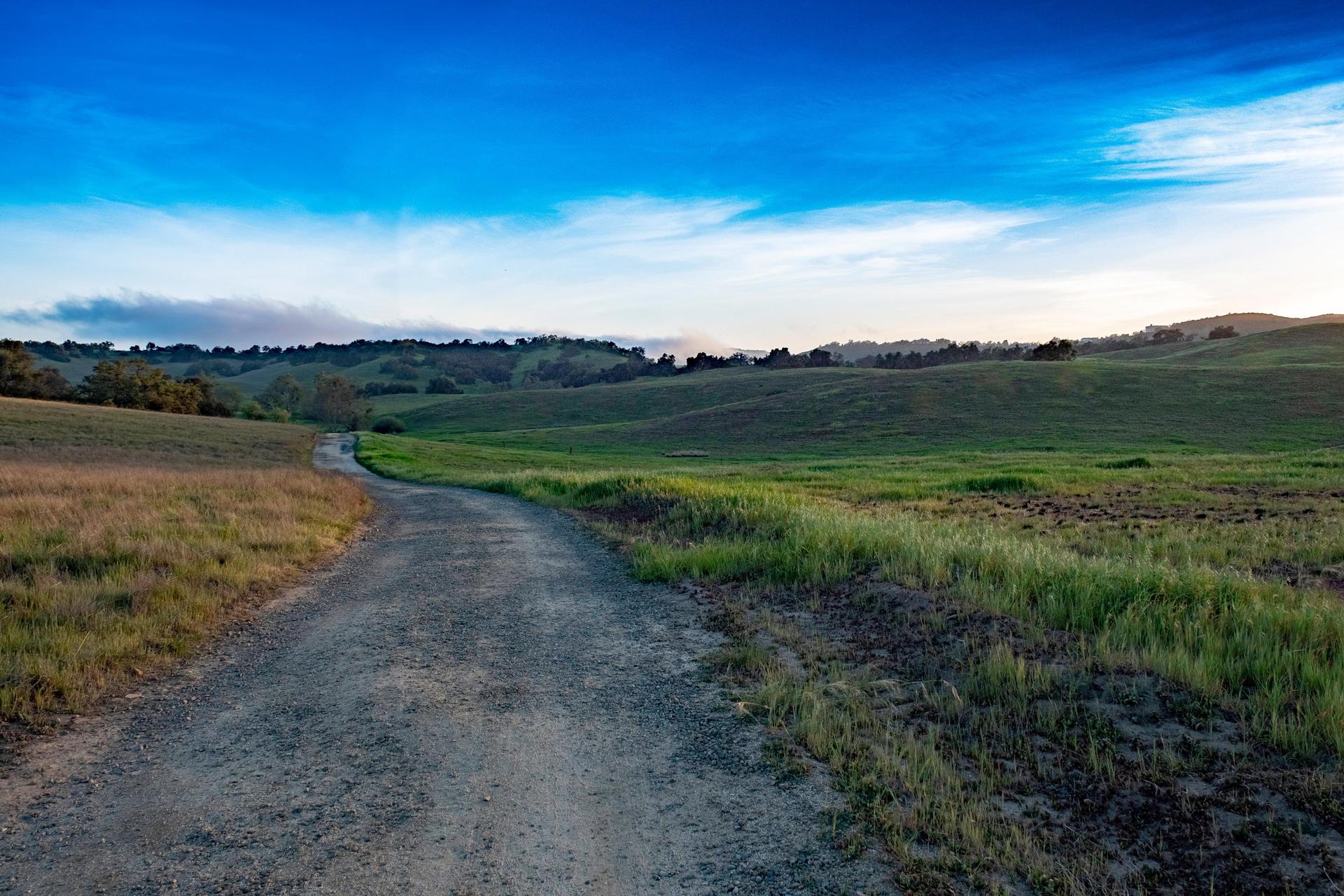 Rolling green hills and trail at the Santa Rosa Plateau