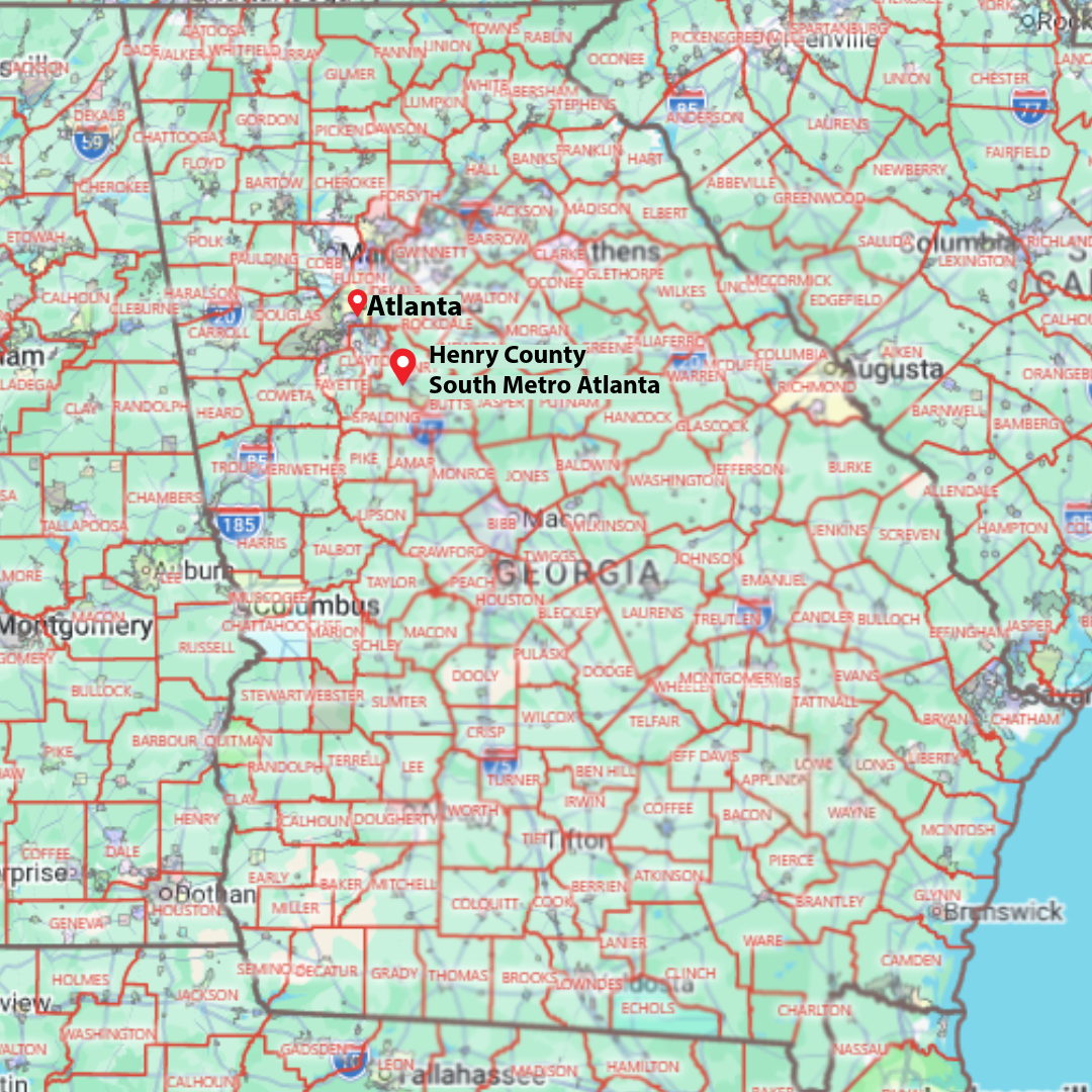 Map of Georgia highlighting the location of Henry County south of Atlanta Map of Georgia highlighting the location of Henry County south of Atlanta