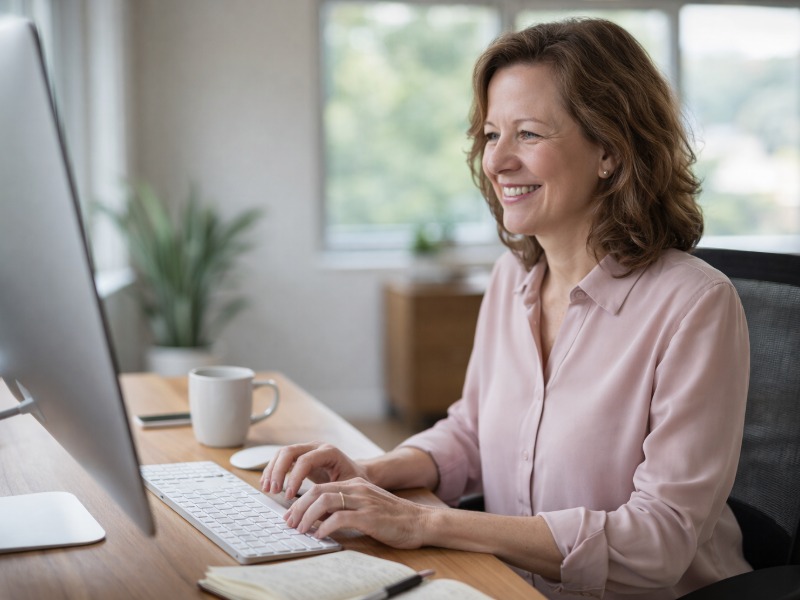 Debbie Donaldson REALTOR working at her computer helping home buyers in McDonough Georgia and Henry County Debbie Donaldson REALTOR working at her computer helping home buyers in McDonough Georgia and Henry County