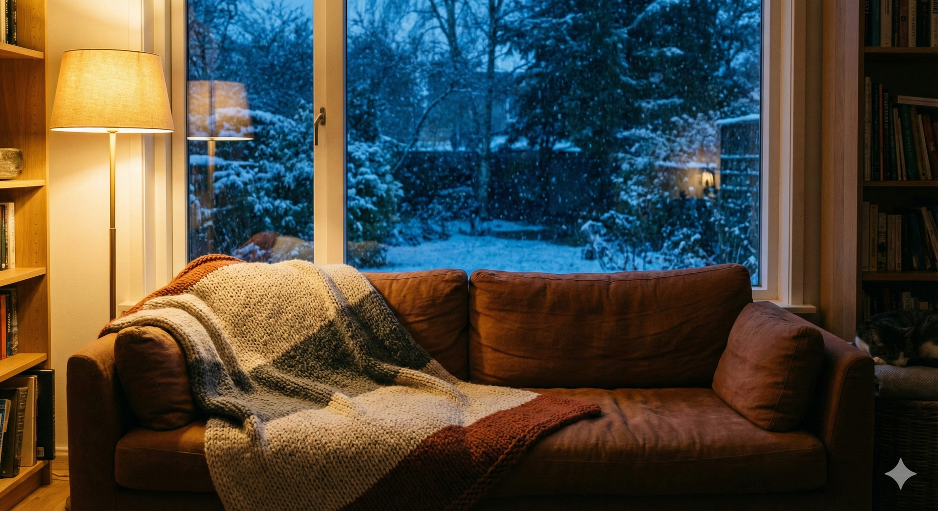 A quiet winter evening at home that conveys completion, rest, and calm. A quiet winter evening at home that conveys completion, rest, and calm.