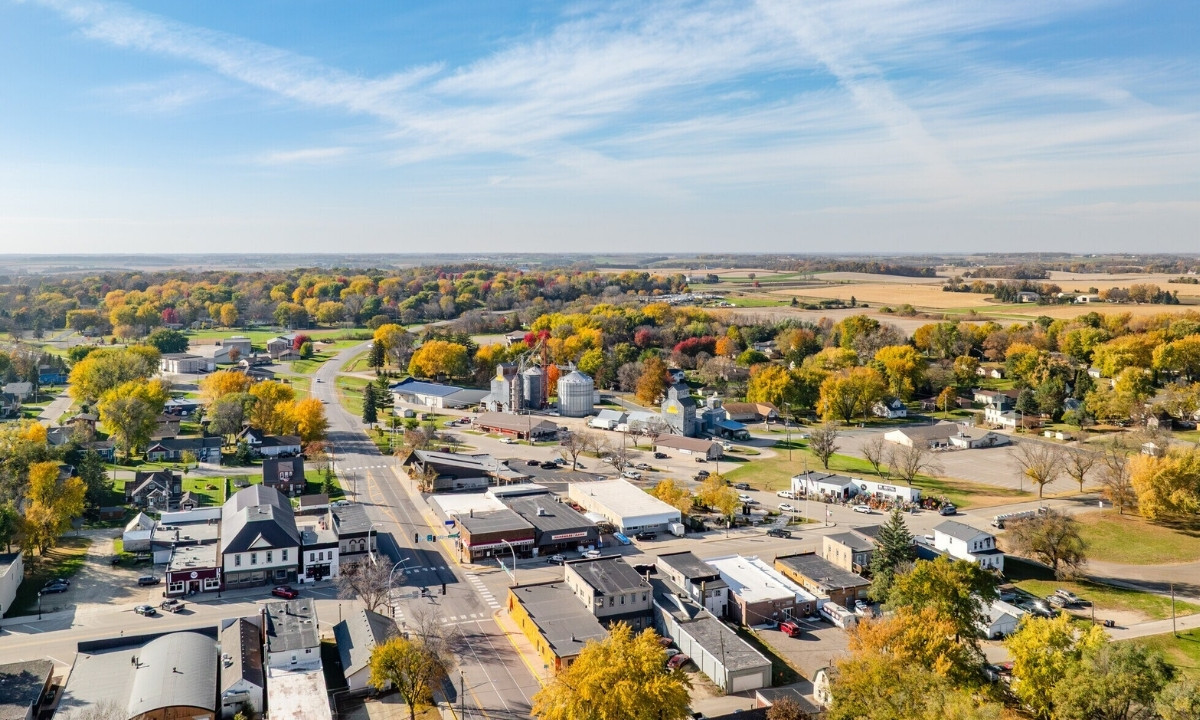 Aerial view of downtown Lonsdale Minnesota