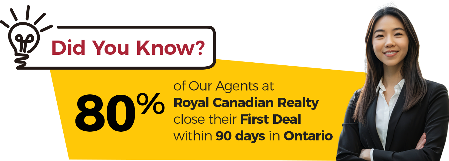 Royal Canadian Realty recruiting infographic showing agent success and support benefits across Ontario.