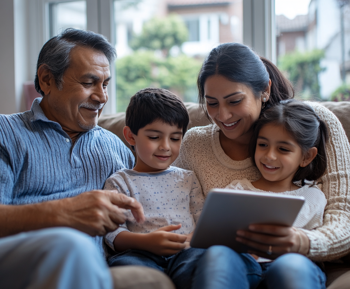 Latino family smiling together