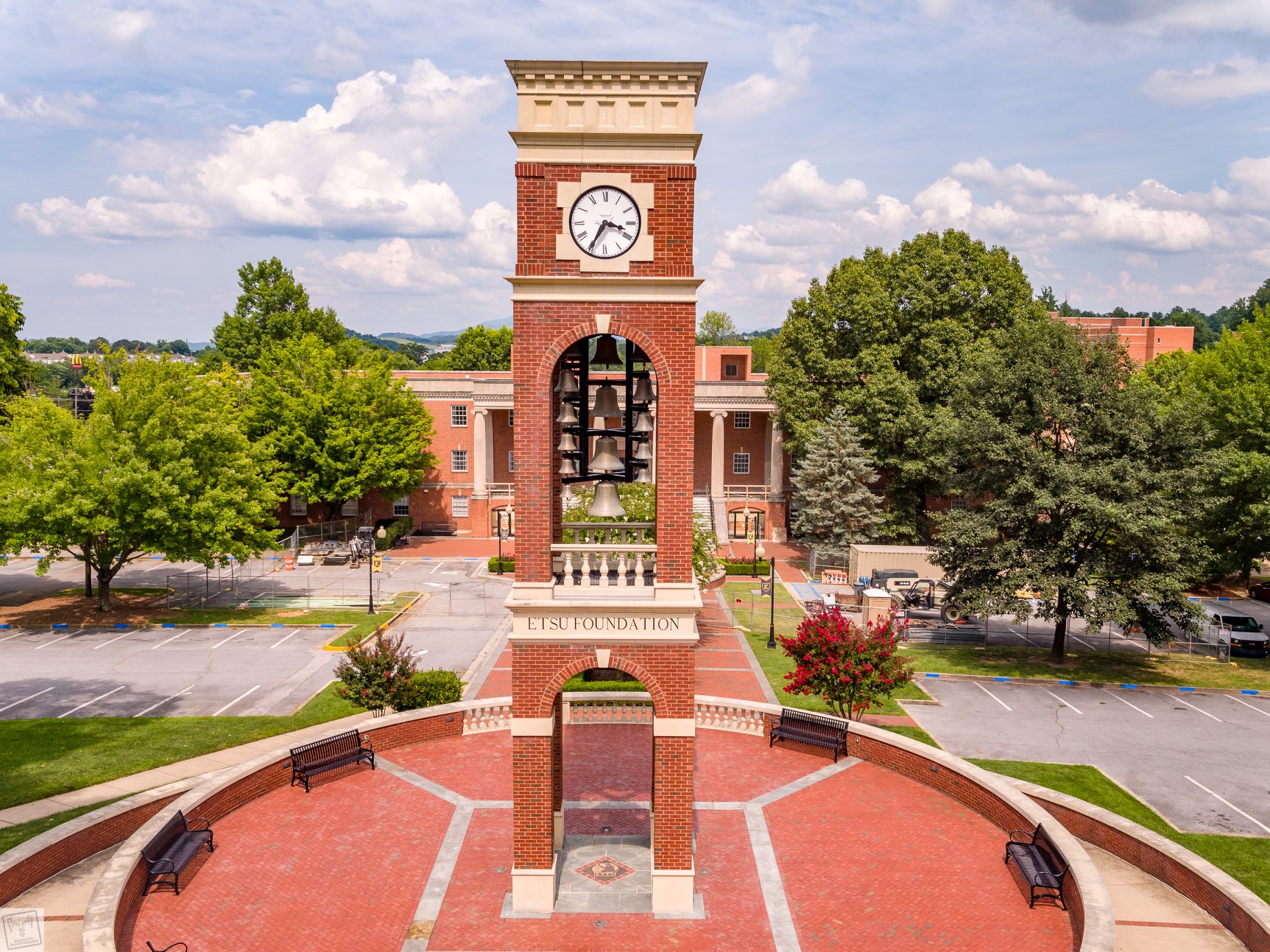 The clock tower at the center of East Tennessee State University - ETSU