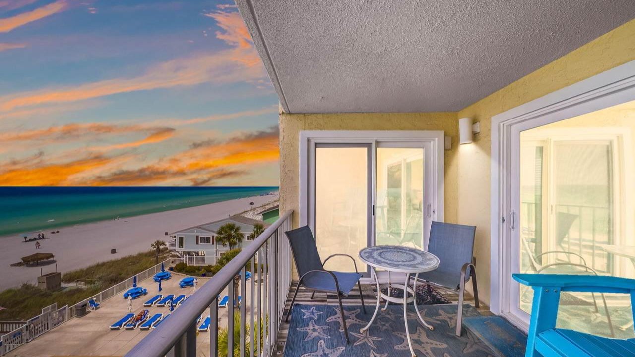 view of the beach from the balcony of the regency towers condo