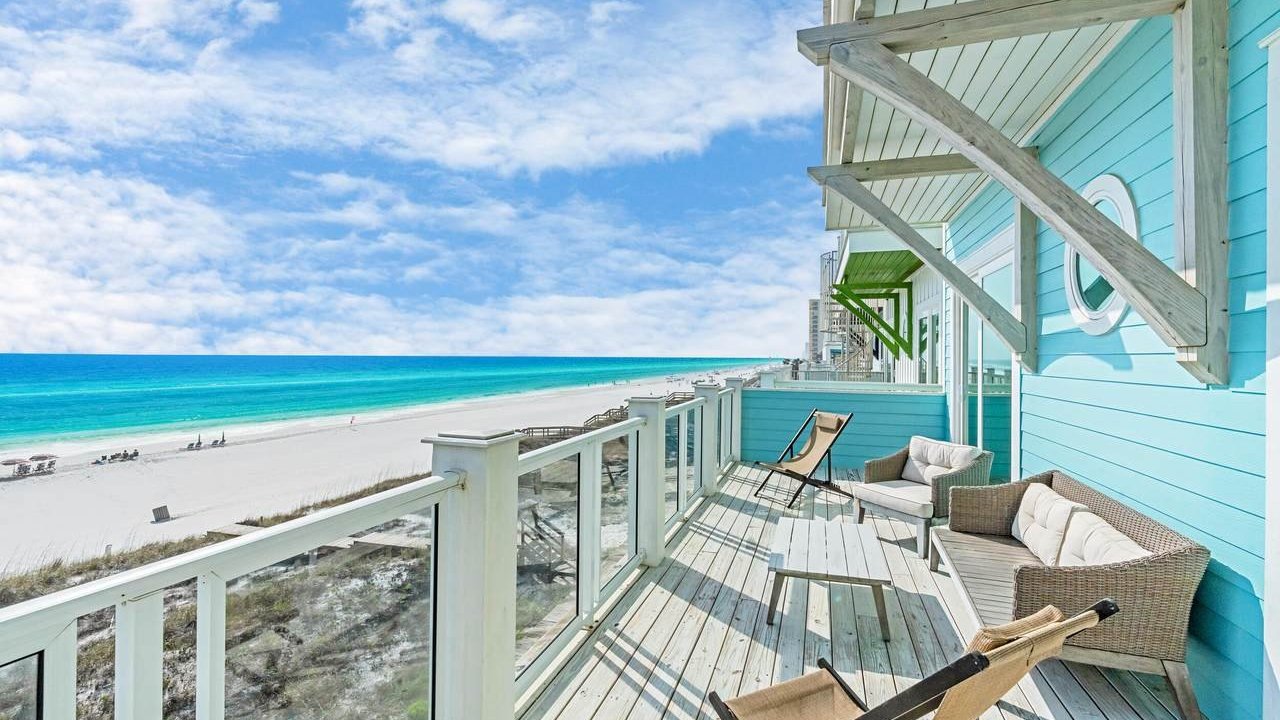 view of the beach from a panama city beach home balcony