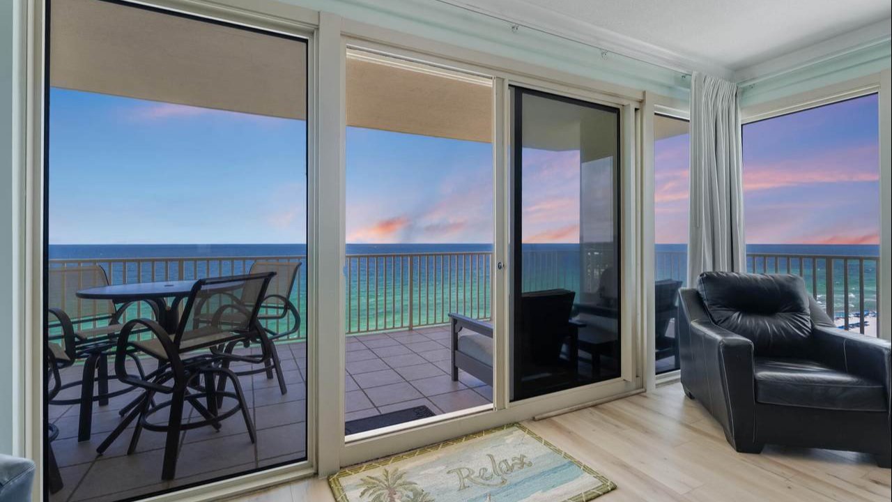 view of the beach from a room in the grande surf club condos