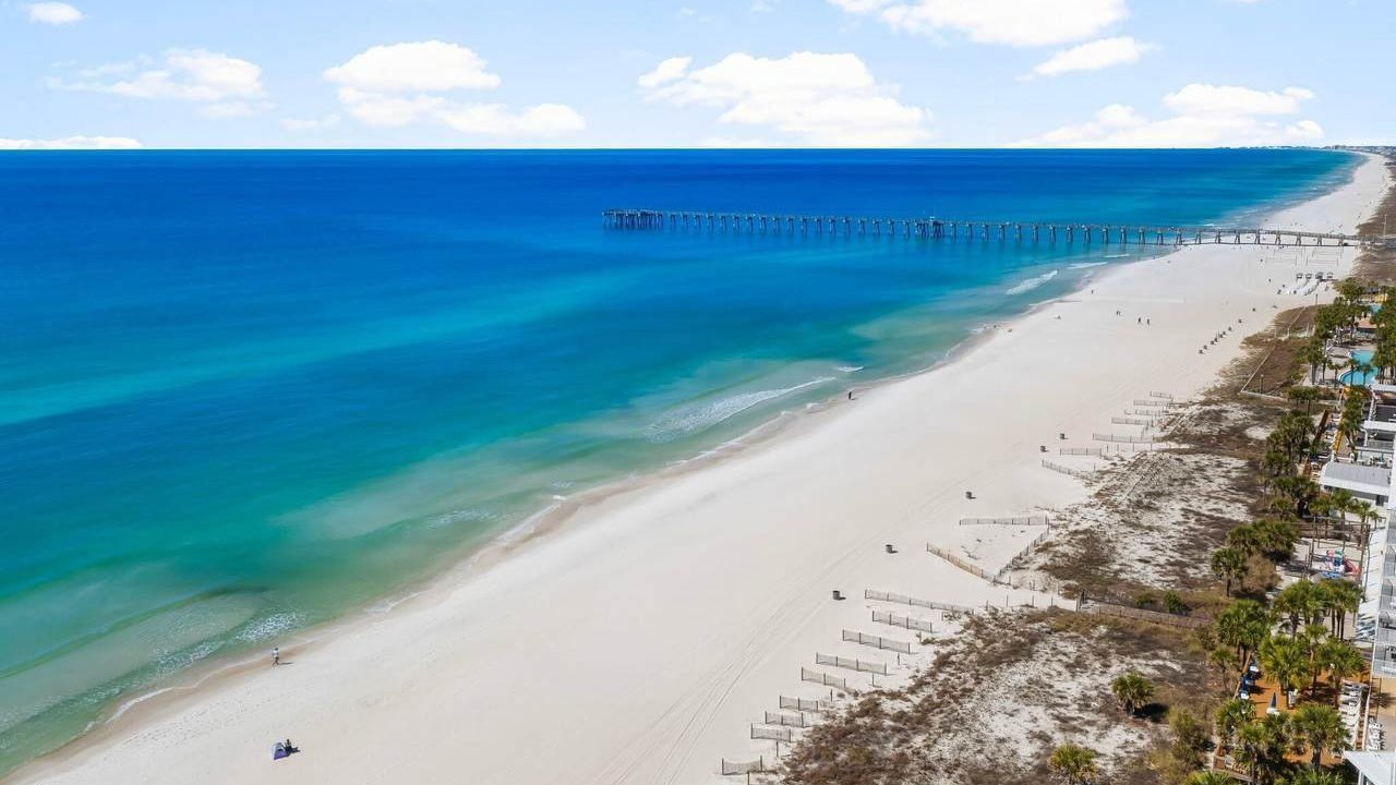 aerial view of the beach and pier aerial view of the beach and pier