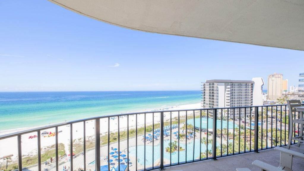 view of the beach from an edgewater home patio
