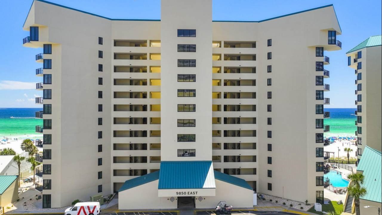 Large building containing gulf front condos