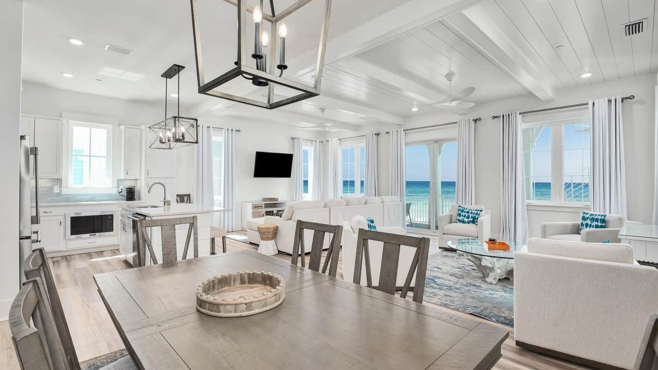 kitchen and dining area of a panama city beach home