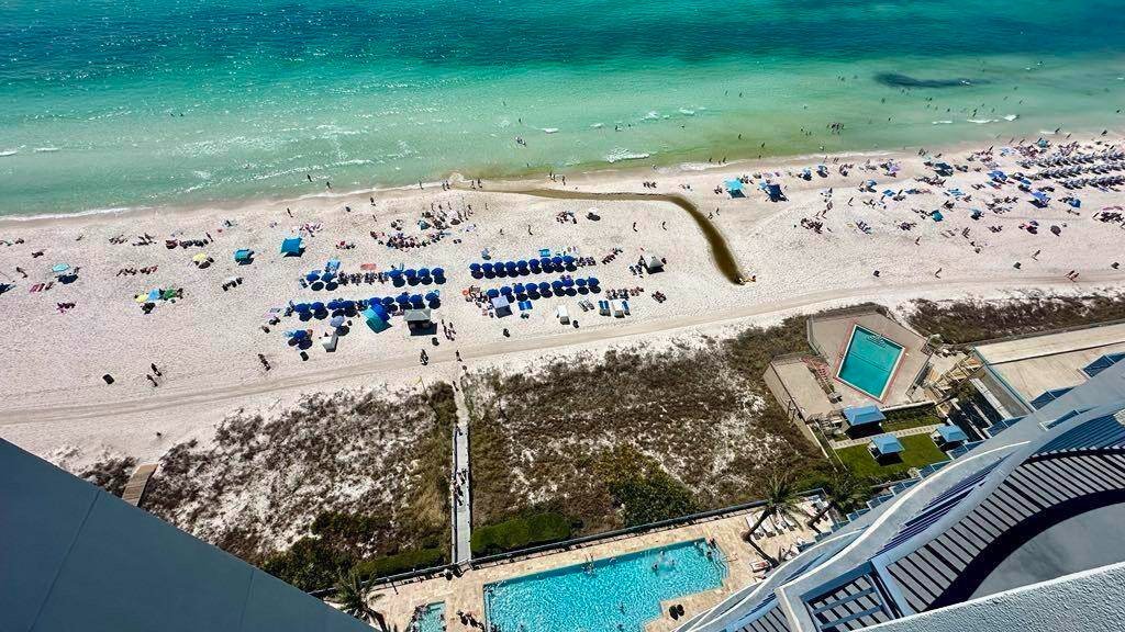 aerial view of the beach near the sterling breeze condo