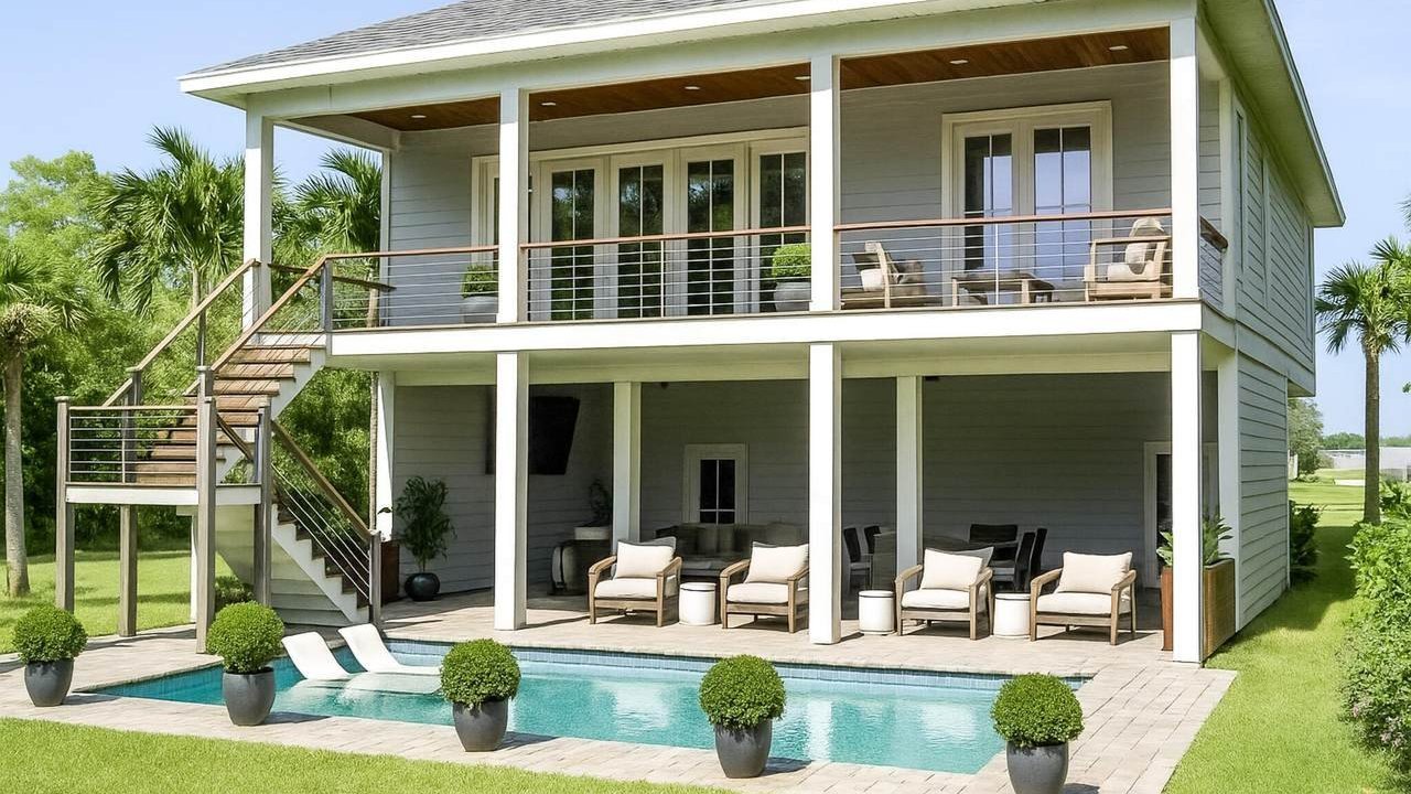grand lagoon home with a balcony and pool in the backyard grand lagoon home with a balcony and pool in the backyard