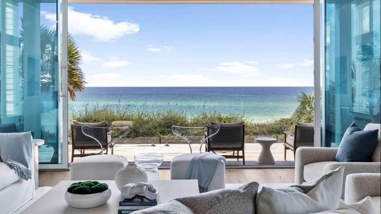 view of the beach from the living room of a santa rosa beach home