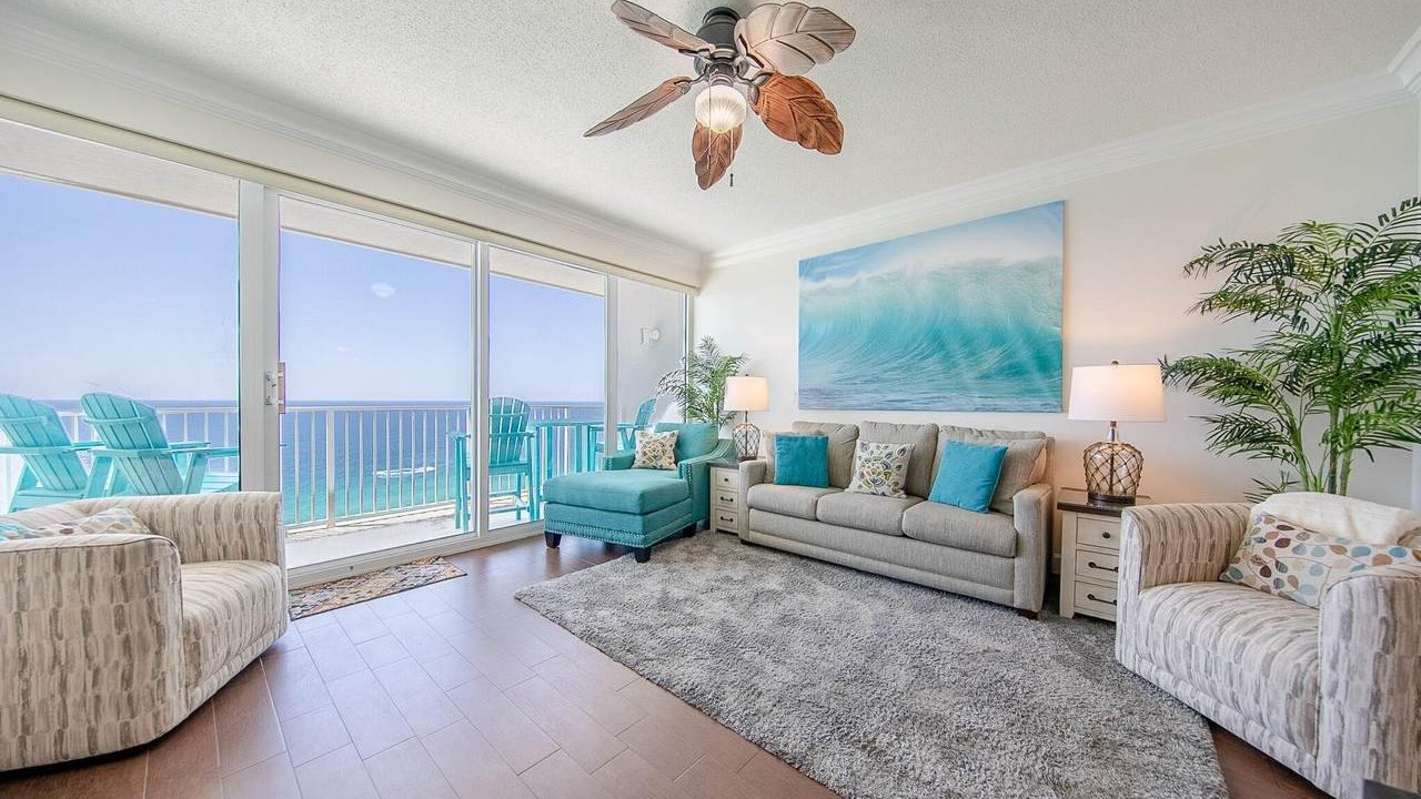 luxurious living room in one of the boardwalk beach resort condos