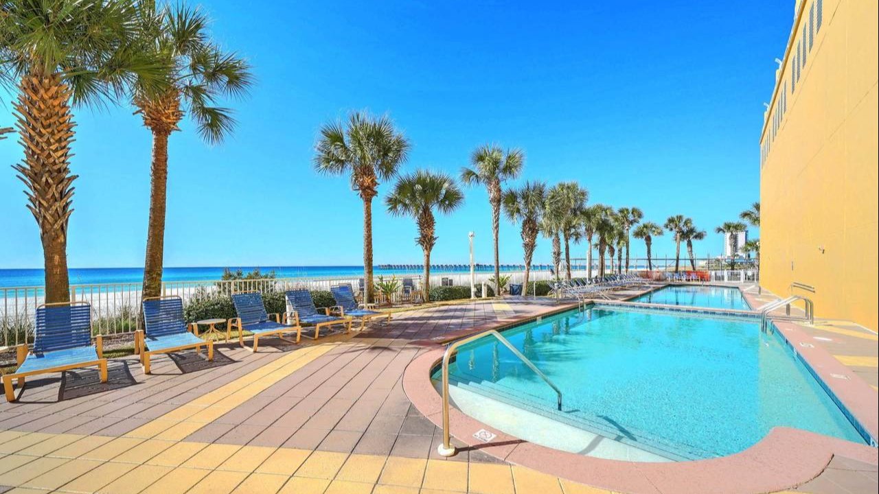 view of the pool that occupies the sterling reef condo