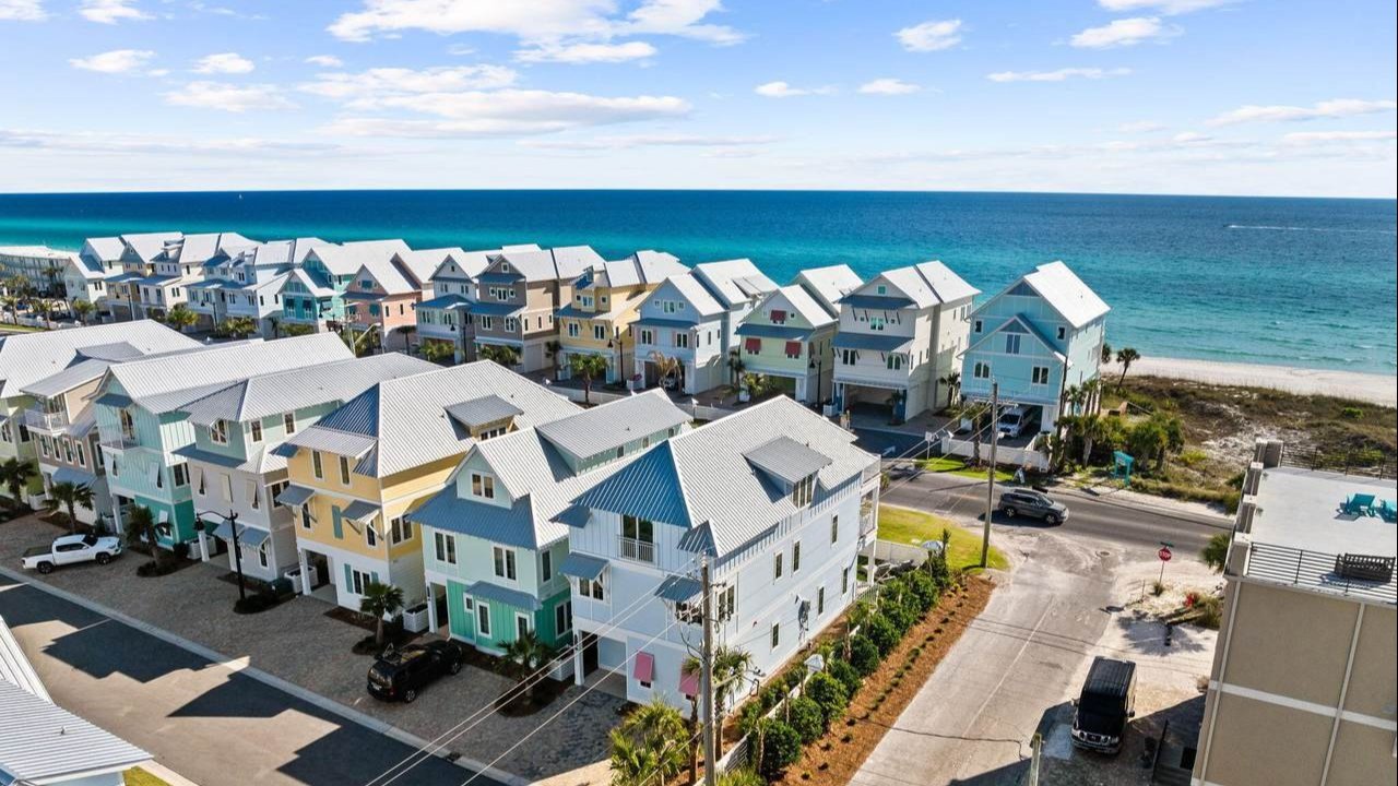 aerial view of the margaritaville cottages houses near the condos aerial view of the margaritaville cottages houses near the condos