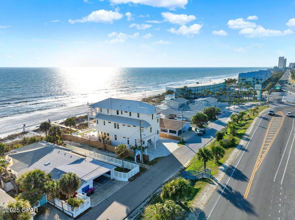 aerial view of a few panama city beach homes on the gulf