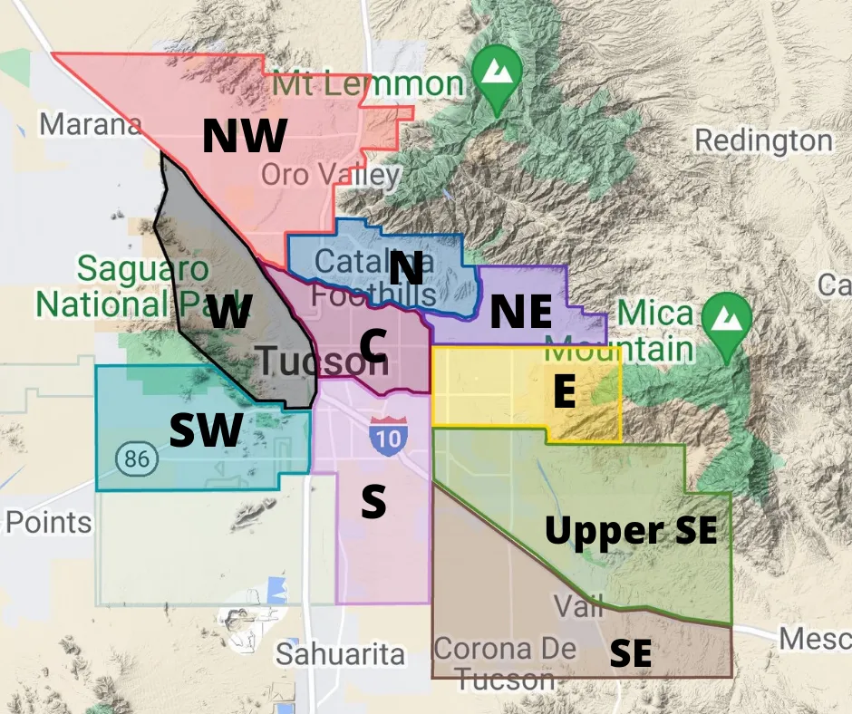 Map of Tucson Areas