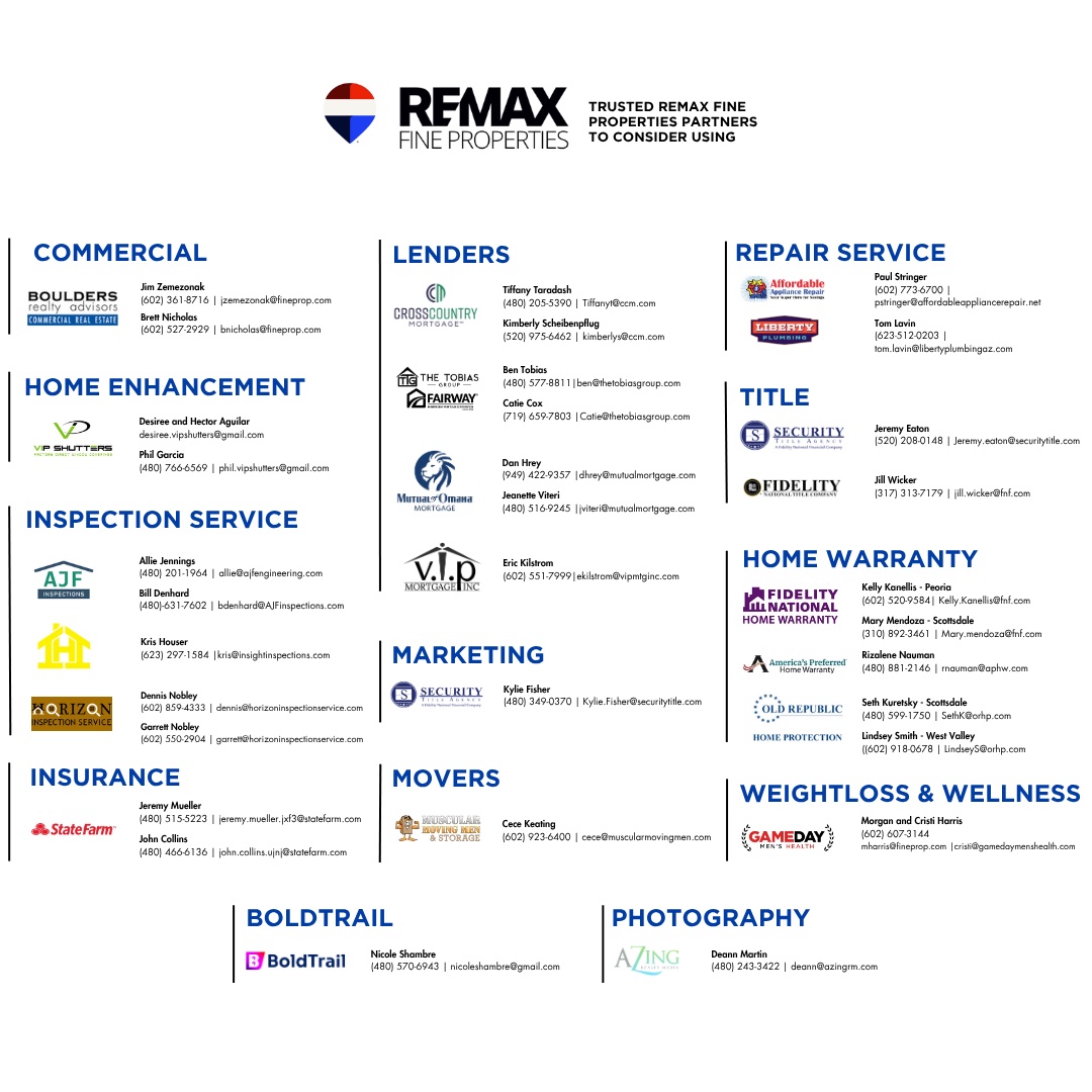 RE/MAX Fine Properties Vendor and Utility Sheet