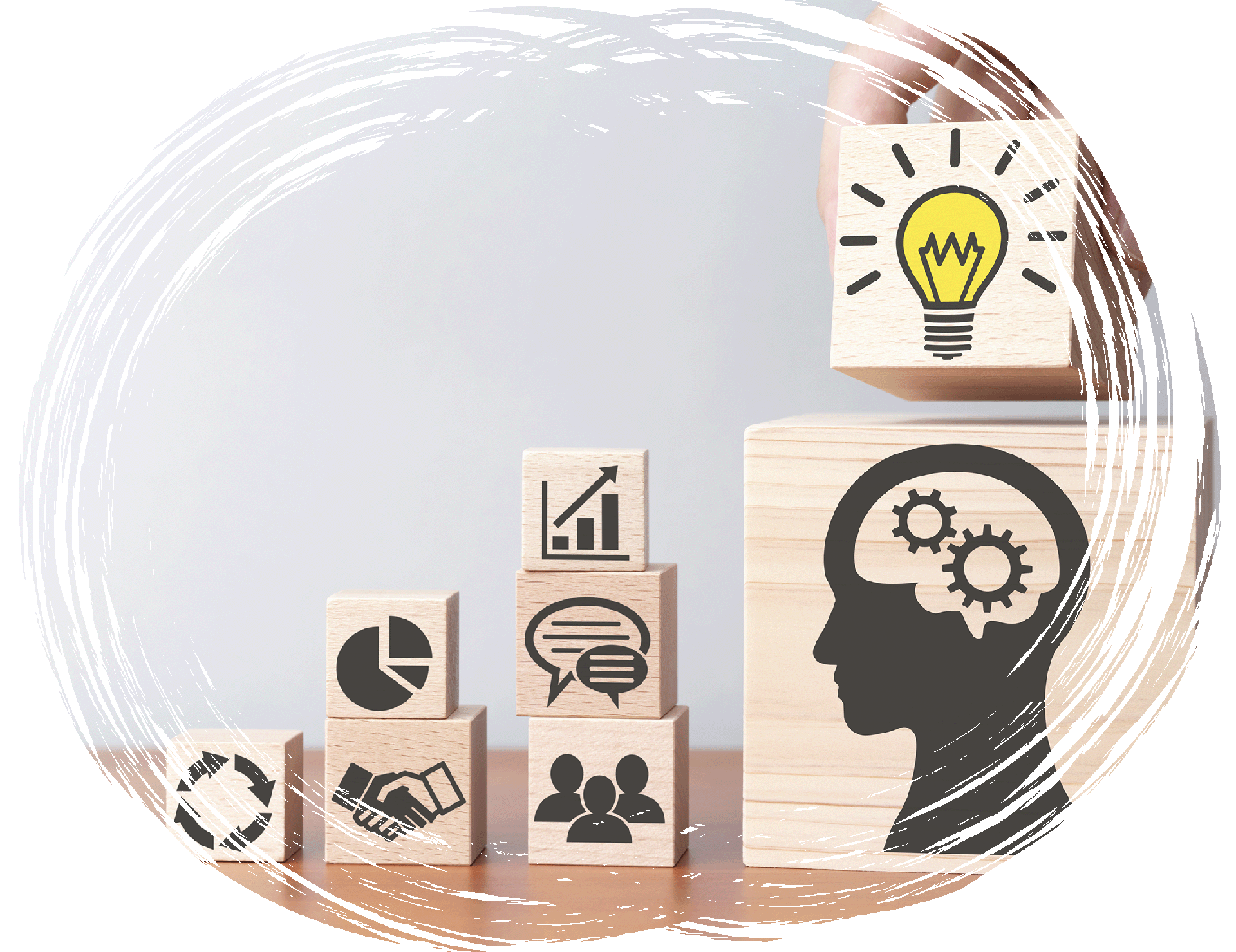 Conceptual image representing AI as the foundation of modern content marketing strategy, combining data, ideas, and human insight