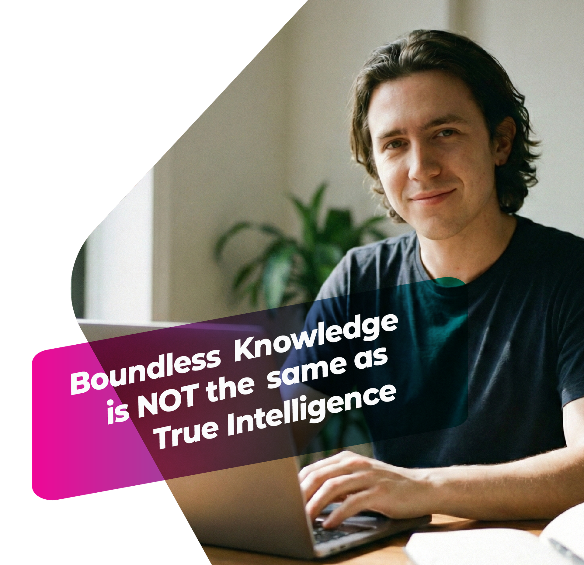 Person working on a laptop representing the contrast between AI knowledge and human intelligence