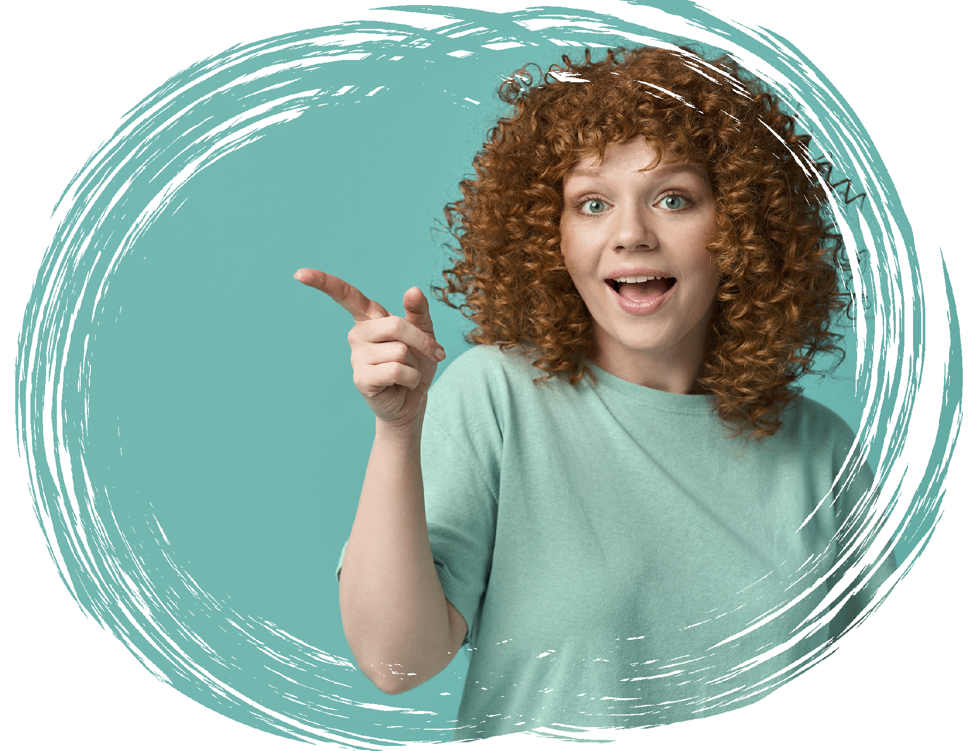 Person pointing toward empty space, representing how content marketing guides audience attention through storytelling and value.