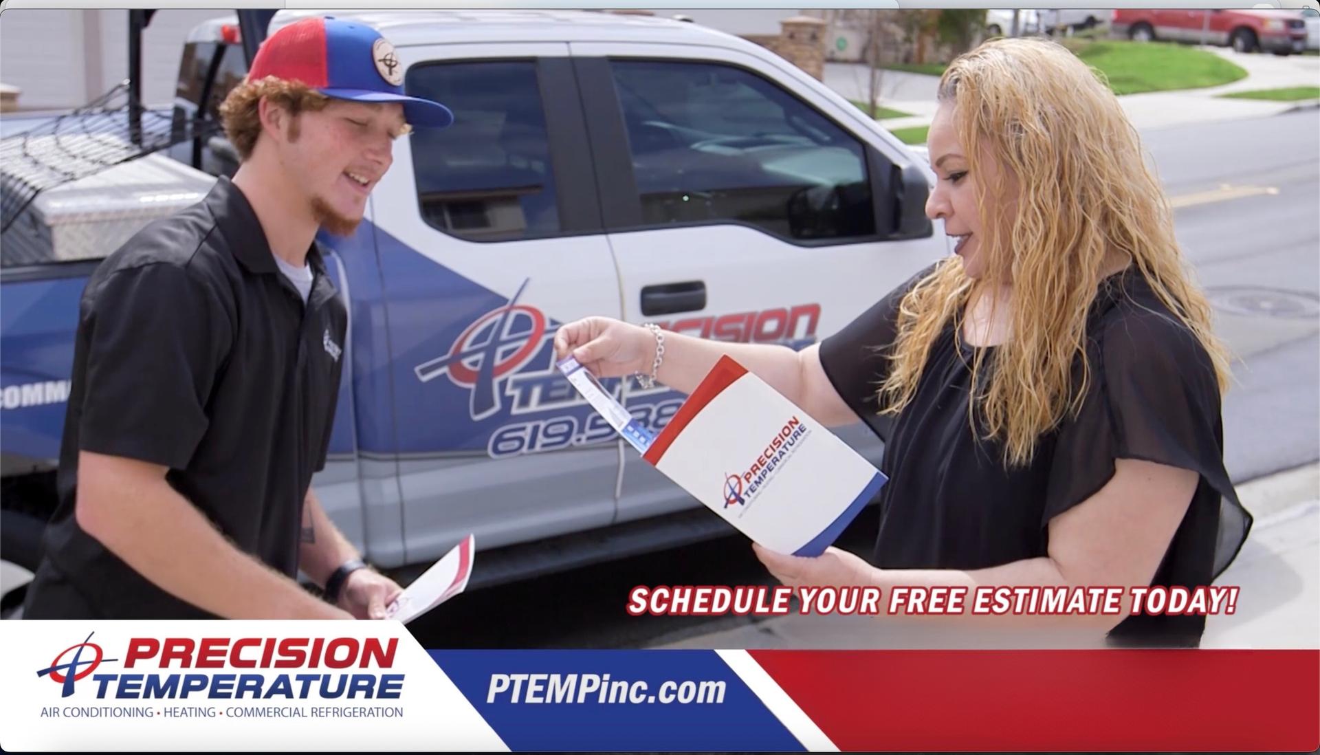 a man talking to another man outside of a heat pump