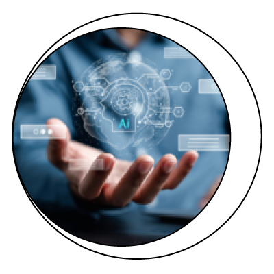 open hand with AI generated graphics above it