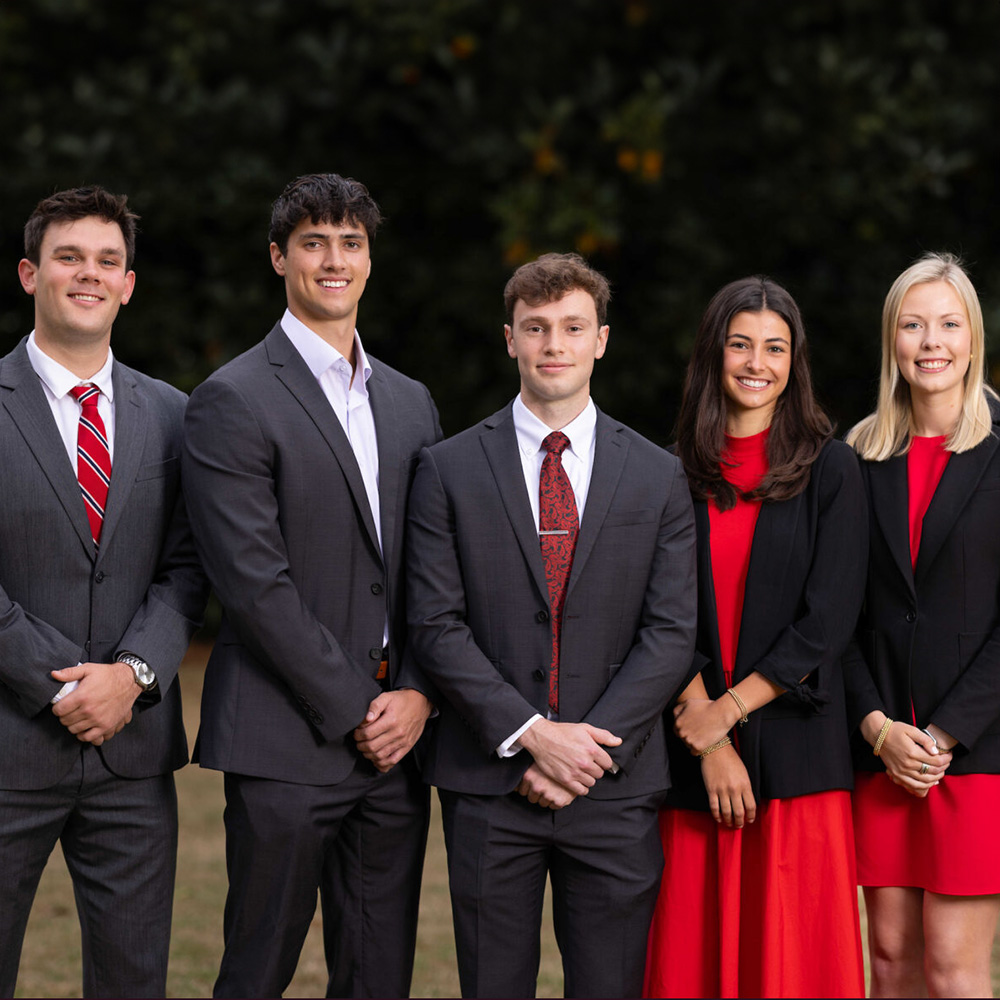 Terry College of Business Student of the Year Alex Womack, center, with other student of the year finalists, from left, Whit Thomas, Ethan Craig, Madeline Pierce and Mattie Garrett.