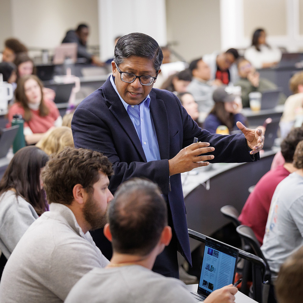 Dr. Santanu Chatterjee, Associate Dean for Inclusive Excellence, International and Master’s Programs and the Dr. Harold A. Black Distinguished Professor of Economics, teaches an economics course in the Full-Time MBA program on Monday, February 17, 2025 in Athens, GA.
