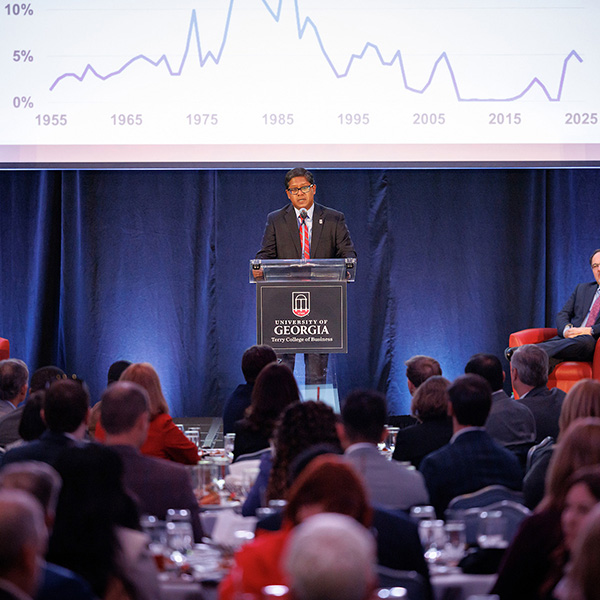 Santanu Chatterjee on stage at Economic Outlook 
