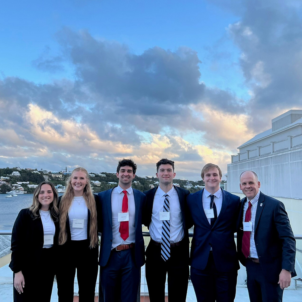 Dan Brown, far right, with students
