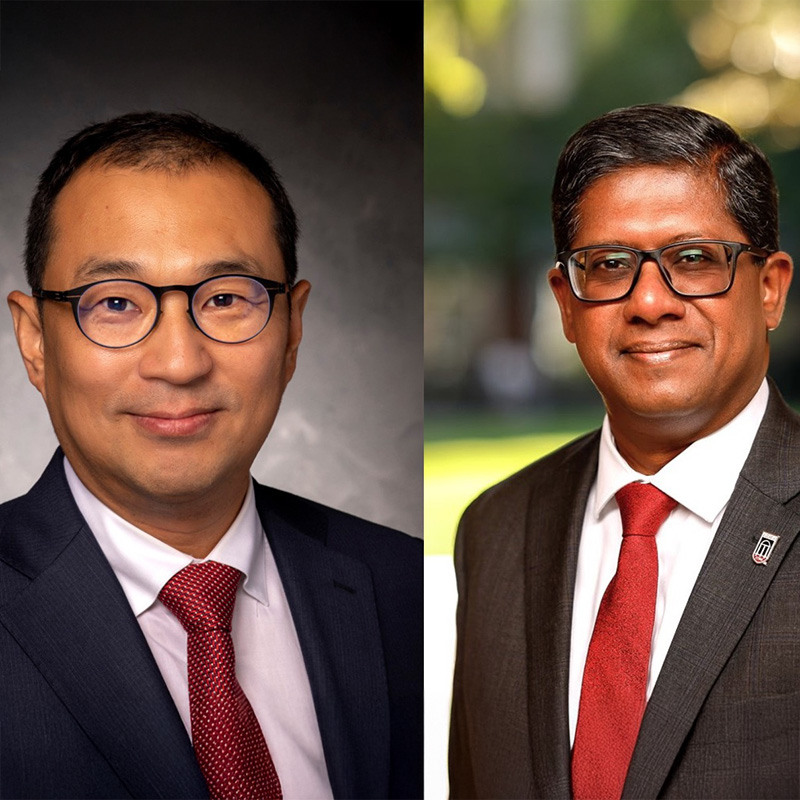 Head shots of School of Social Work Dean Philip Hong and Interim Terry Dean Santanu Chatterjee