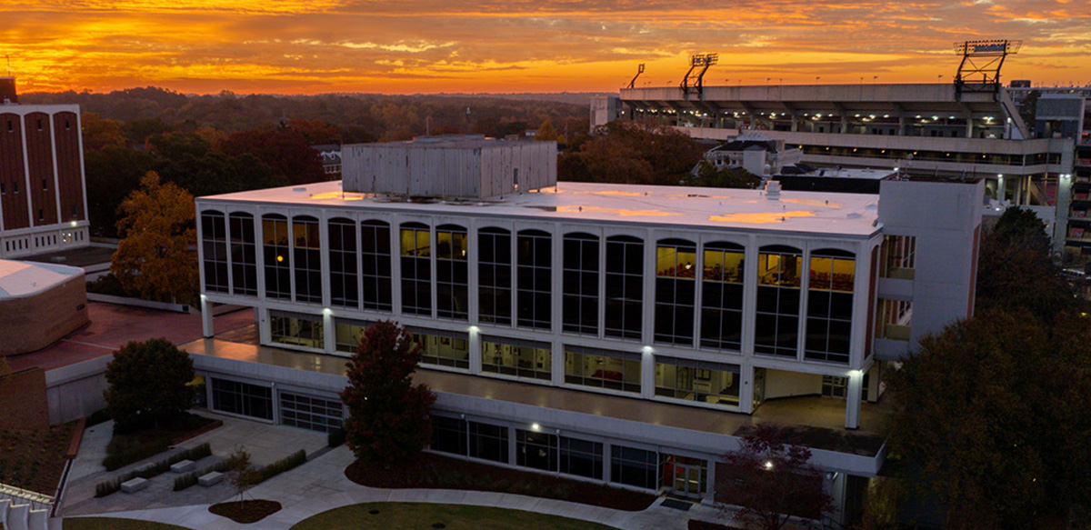 Photo of Journalism Building at sunset