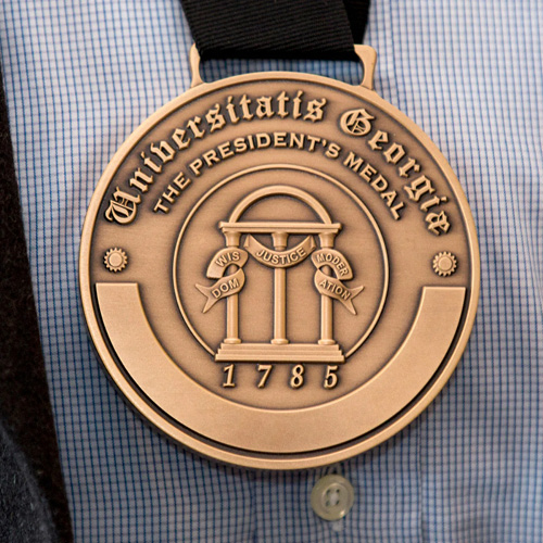 Close up photo of UGA President's Medal. (UGA)